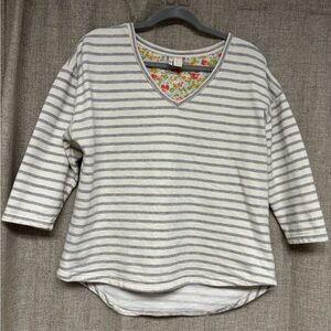 Matilda Jane Gray and White Striped V-Neck with Floral Accent